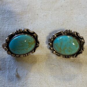 CAROL FELLEY Vintage Sterling Silver Earrings with turquoise. Clip ons